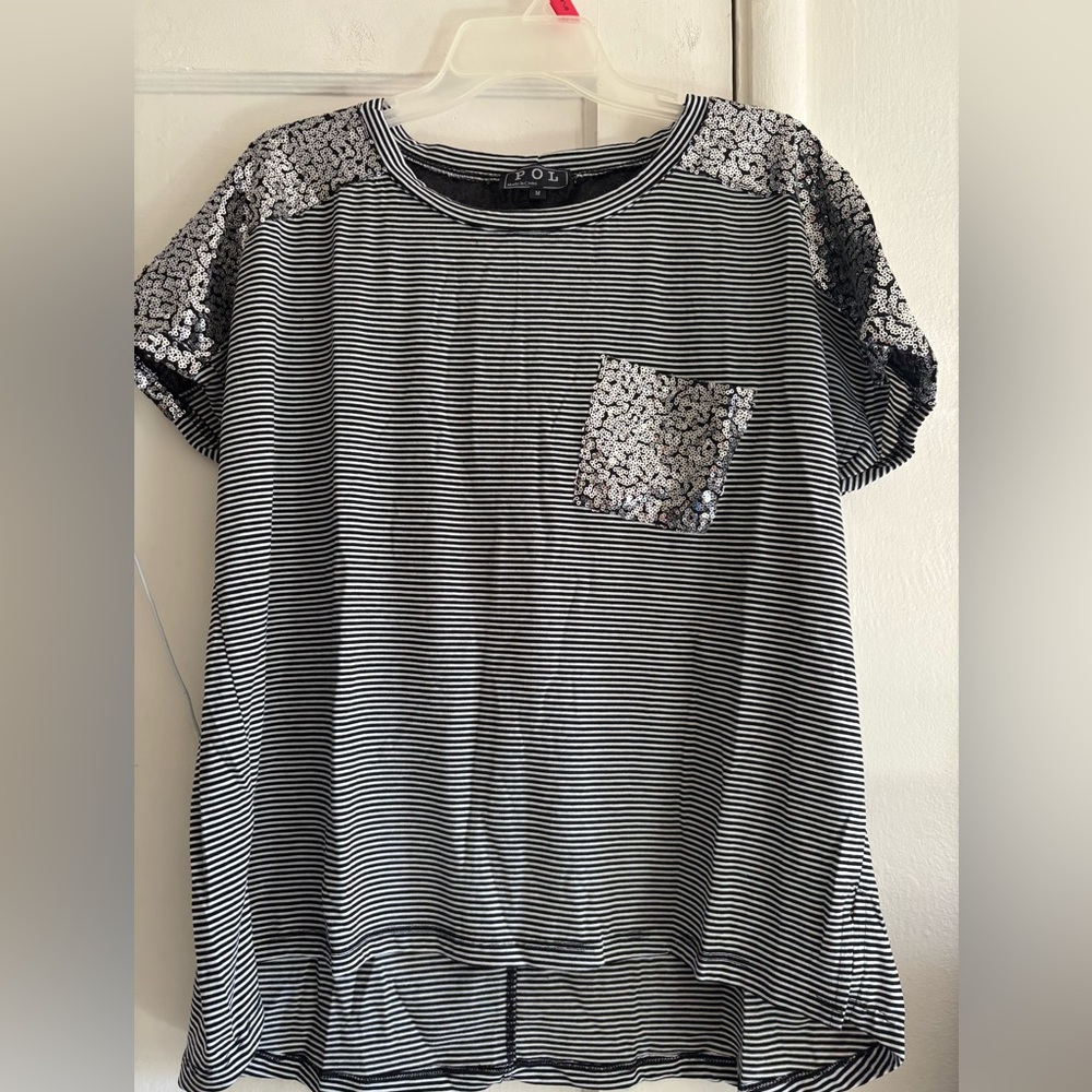 POL Black and White Striped Top